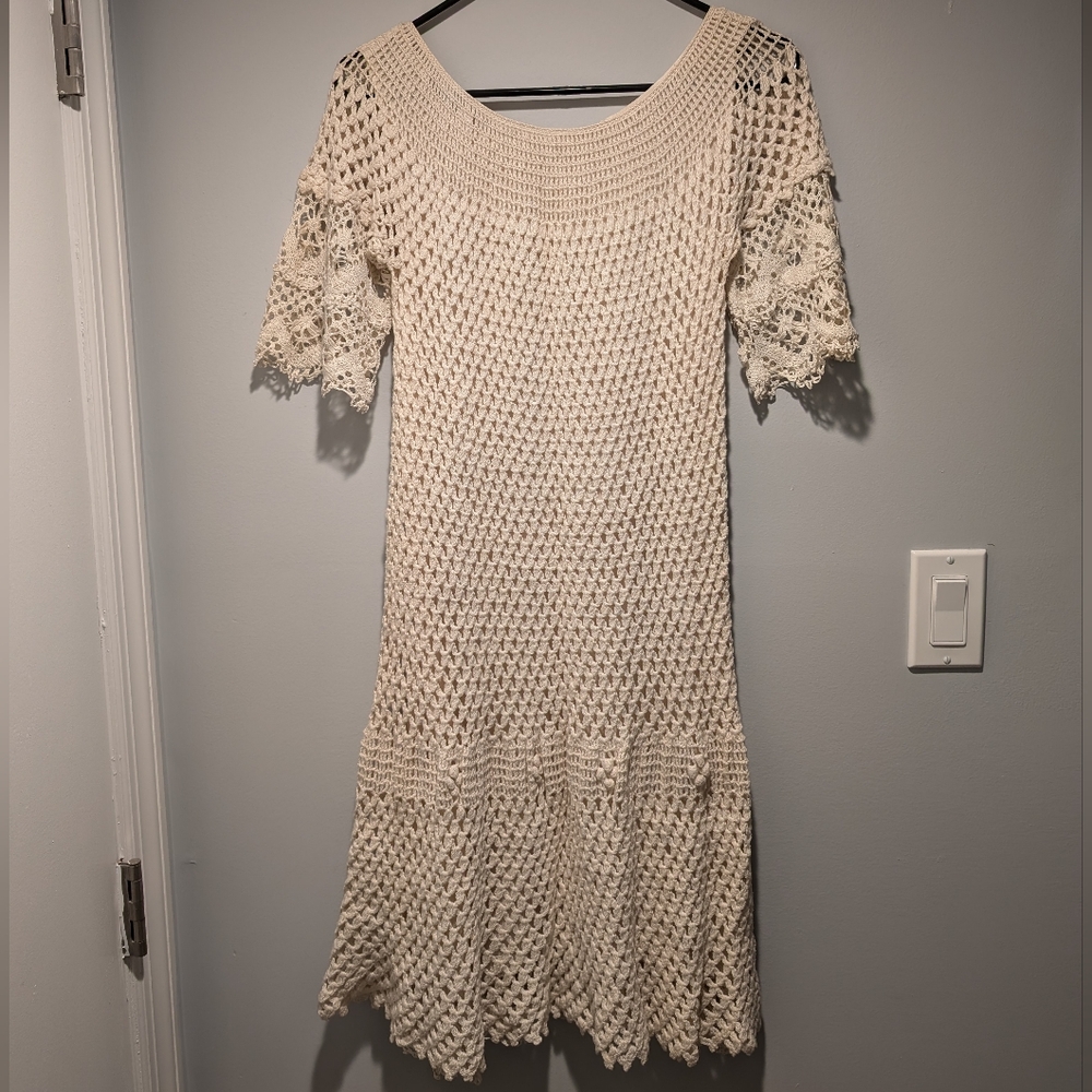 Vintage Crochet Lace Dress, Cream (Handmade) OOAK